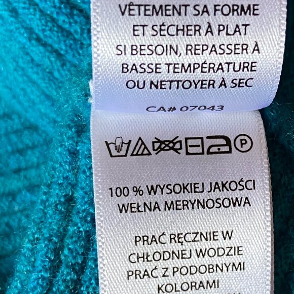 Tahari Deep Turquoise Ribbed Extra Fine Merino Wool Medium Three-Quarter Sleeve - Picture 9 of 10